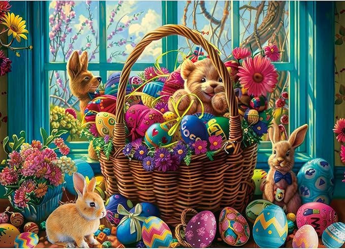 Puzzles for Adults 1000 Pieces, Jigsaw Puzzle for Adults, Fun Challenging Puzzle, A Basket of Easter Egg Wonders Puzzles Game, Interlock Perfectly No Dust, Gifts for Easter Earth Day