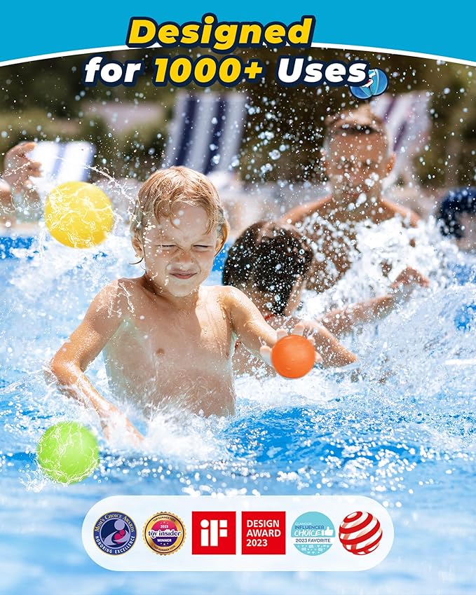 6PCS Reusable Water Balloons - Quick Fill Water Balls Toys For Toddler Age 4-8 - Refillable Self-Sealing Water Splash Bomb For Summer Party Pool Outdoor Beach Toys for kids Age 8-12