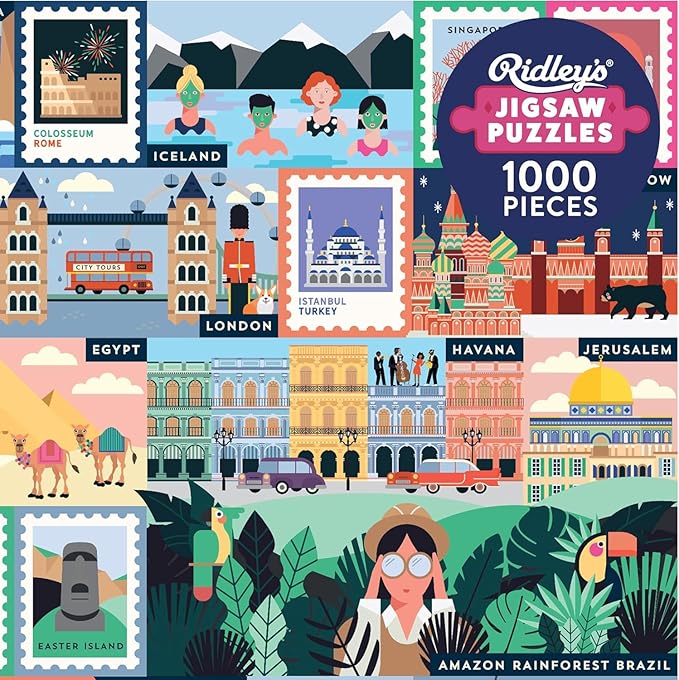 Ridley's: 50 Awe-Inspiring Travel Destinations Bucket List 1000-Piece Puzzle - Unique Art Style for Travel Lovers - Room Décor After Completion