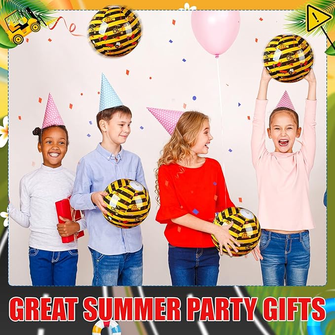 Leyndo 12 Pack Construction Car Themed Beach Ball for Kids 7.87" Bulk for Summer Pool and Beach Game Gifts and Birthday Party Supplies and End of The Year Class Party Decoration Favors