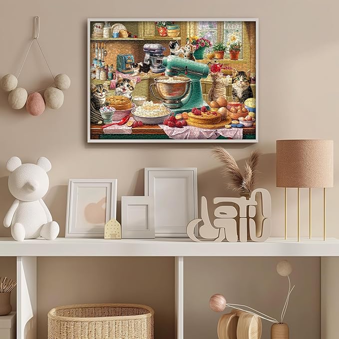 Cat Puzzles for Adults 1000 Pieces, Funny Puzzles Kittens, Food Cake Cat in Kitchen Puzzle, Animal Kitty Jigsaw Puzzle Challenge