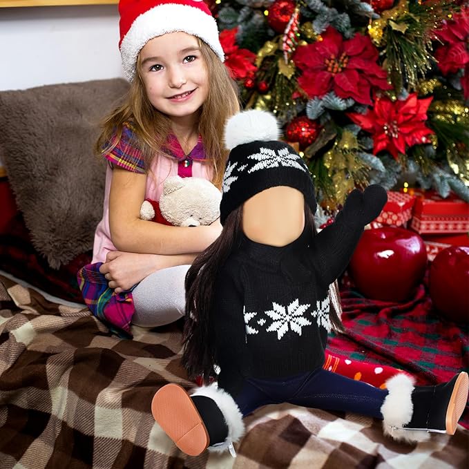 Bencailor 6 Pcs 18 Inch Christmas Doll Clothes and Accessories Winter Outfits Set Sweaters Trousers Hats Shoes Gloves for 18 Inch Doll Gifts(Black)