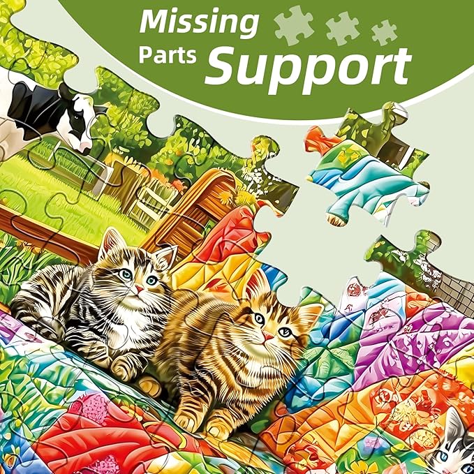 300 Pieces Puzzles for Adults,Cats Cow Animal Puzzle for Adults,300 Pieces Puzzles for Seniors Large Piece,Quilt House Jigsaw Puzzle for Kids Ages 8-10,Challenging Family Game, 20.5x15 in