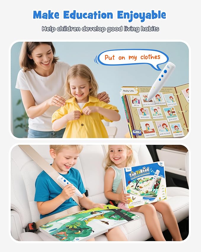 TEKFUN Learn to Read Words Books with Talking Pen, Educational Autism Sensory Toys for Kids, 500+ Learning Activities, Toddler Birthday Gifts for Boys Girls Ages 1-6