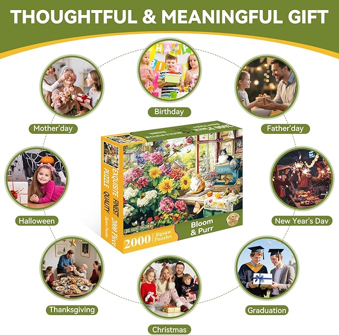 2000 Piece Puzzle for Adults, Puzzles for Adults 2000 Pieces, Cats Birds Butterflies Flowers Garden Jigsaw Puzzles, Challenging Puzzle Perfect for Game Nights, 39" X 28"