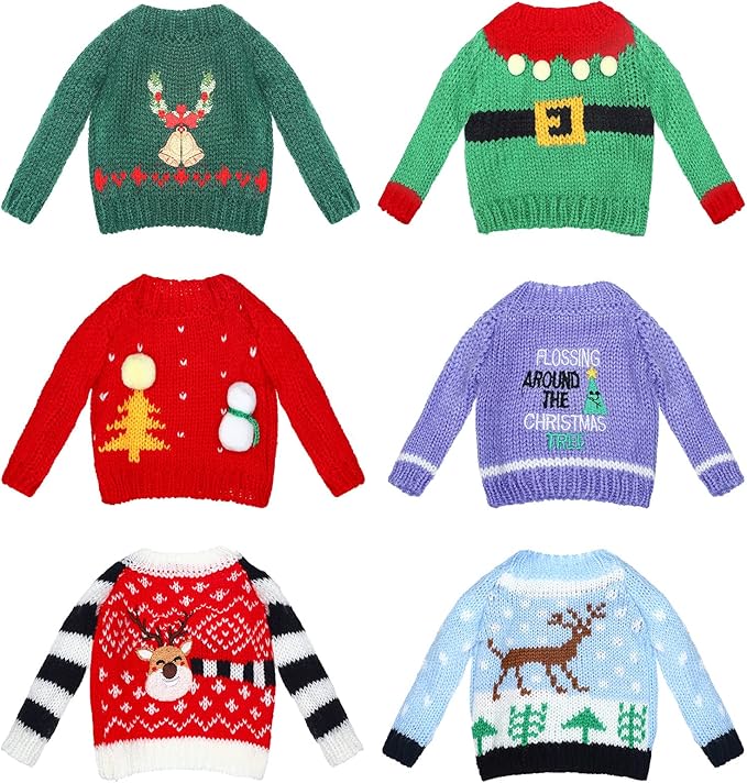 Chalyna 6 Pcs Christmas Doll Clothes Christmas Accessories Outfit Small Sweater Knitted Clothing Xmas Accessory Santa Clothing Accessories Clothes, Doll is Not Included(Adorable)