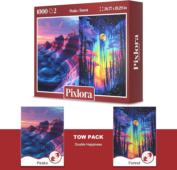 Jigsaw Puzzles 1000 Pieces for Adults, 2 Pack Mountain and Forest Theme, Nature Jigsaw Puzzles, Clearly Impossible Puzzle, Ideal Gift for Adults