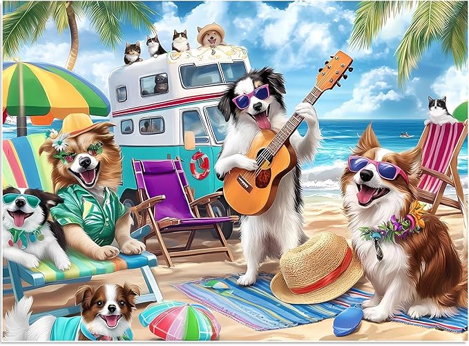 500 Piece Jigsaw Puzzle for Adults, Beach Dog Cat Puzzles 500 Piece for Adults Seniors- Challenging Puzzle Perfect for Game Nights - Fit Together Perfectly Finished Puzzles Size 20.5 x 15 Inch