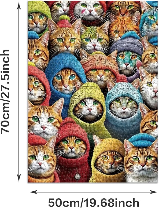 Jigsaw Puzzles for Adults 1000 Pieces - Challenging Fun Puzzles Stunning Art Wall Decor, Gift for Adult Puzzle Lovers, Family Game, Cat Gathering C0814