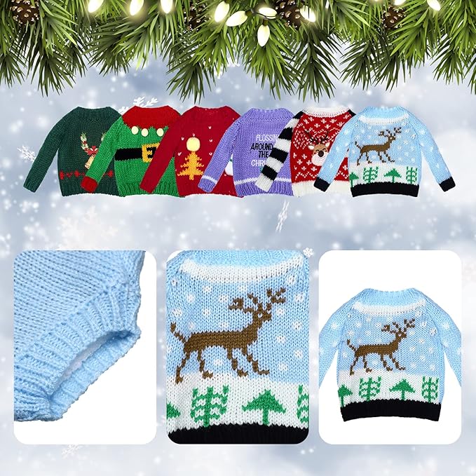 Chalyna 6 Pcs Christmas Doll Clothes Christmas Accessories Outfit Small Sweater Knitted Clothing Xmas Accessory Santa Clothing Accessories Clothes, Doll is Not Included(Adorable)