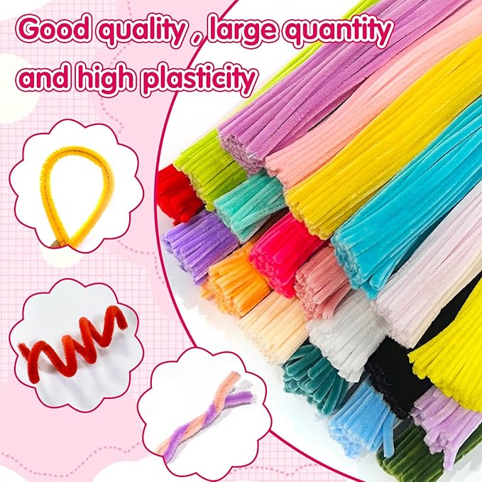 URADIART Pipe Cleaners 1000 pcs Assorted Colors Chenille Stems, Pipe Cleaners Crafts, Bulk Pipe Cleaners Craft Supplies for DIY Art Creative School Crafts Decorations (6mm x12 inch)(Mixing Colors)