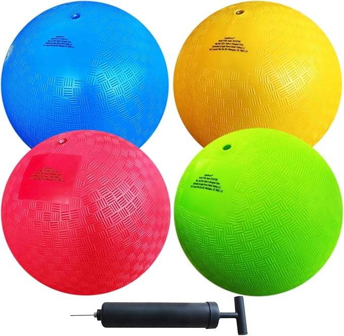 AppleRound 4-Pack of 5 Inch Small Playground Balls for Toddlers Kids with Air Pump - Kickball, Handball for Outdoor Kindergarten Preschool Games