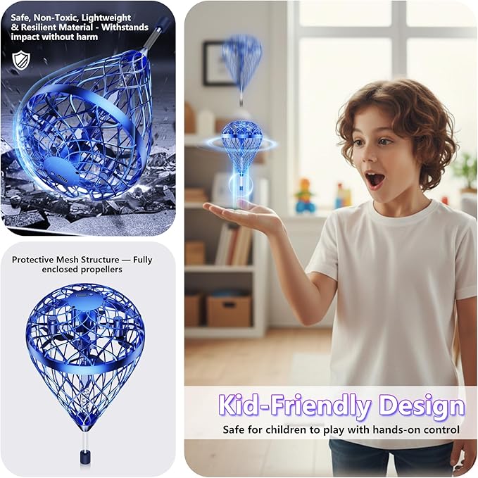 Tikduck 2026 Flying Bouncing Ball Toy - USB Rechargeable, Hand-Controlled with 3D Flips & Multi-Player Fun - Interactive Orb Toy for Kids, Teens & Adults - Indoor & Outdoor Play (Blue)