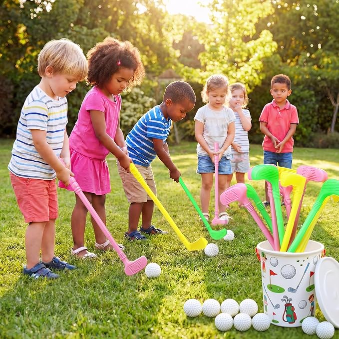 24 Pcs Plastic Mini Golf Clubs for Toddlers, Kids Golf Clubs Toy Set, Toy Balls for Kids Toddlers Outdoor Indoor Lawn Sports for Boys Girls (Bright)