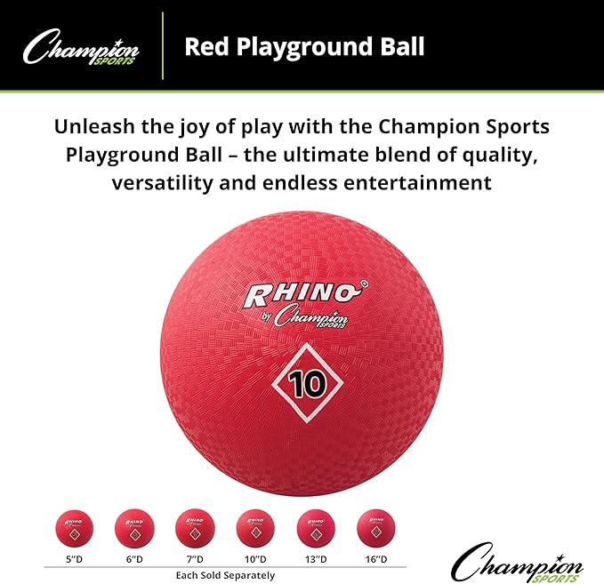 Champion Sports Playground Ball – Durable High-Bounce Ball, Sizes 5", 6", 7", 10", 13" & 16" for Gym, Recess & Play