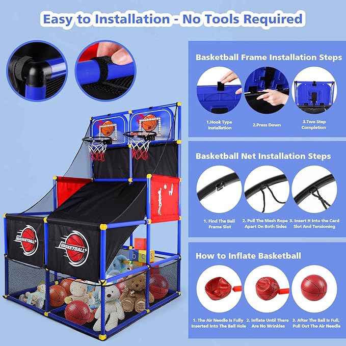 M SANMERSEN Kids Double Basketball Hoop Arcade Game Set with 6 Balls Electronic Scoreboard LED Light, Indoor & Outdoor Play, Birthday/Halloween for 3-8 Year Old Boy and Girl