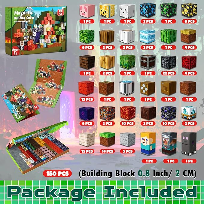 150 PCS Magnetic Blocks - Magnetic Building Blocks for Kids, Magnet Building Cubes for Boys Girls, STEM Montessori Sensory Toys Stacking for 3 4 5 6 7 8 9 10 11 12 13 Easter Birthday Gift