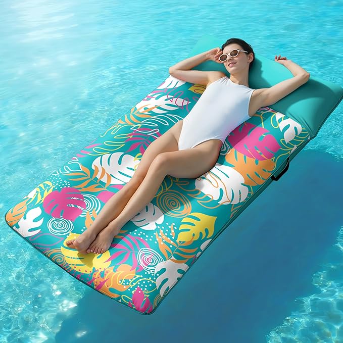 SLOOSH Inflatable Pool Floats Lounger - XL Fabric Covered Pool Mat Floaties for Adults, Ultra Comfort Water Floating Lounger with Headrest for Beach Lake Swimming Pool Float Raft 68"X34"
