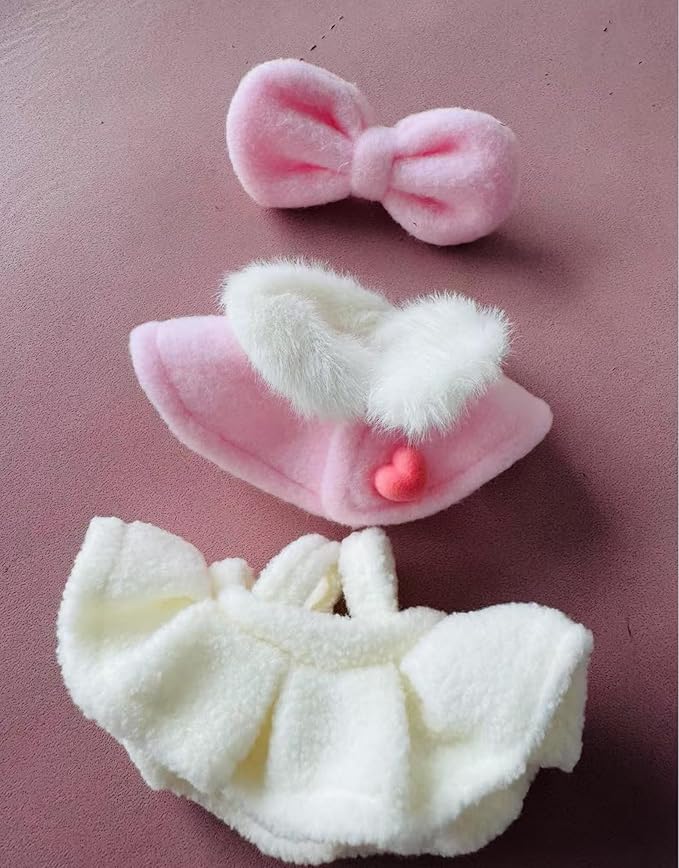 Clothes for 6.7" / 17cm Doll – Premium LABUBU Pink Overalls Outfit with Miniature Accessories (Doll Not Included)
