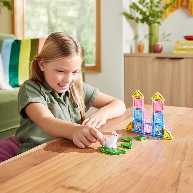 Magna-Tiles microMAGS 24-Piece Spring Garden Travel Set, The Original Magnetic Building Brand