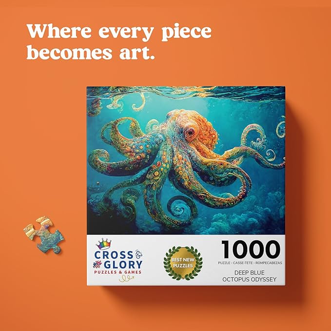 Cross & Glory - Deep Blue Octopus Odyssey - Jigsaw Puzzles 1000 Pieces for Adults | Ocean Octopus Puzzles for Adults | Challenging Brain Teaser Ocean Puzzle | 20 x 27 Inches