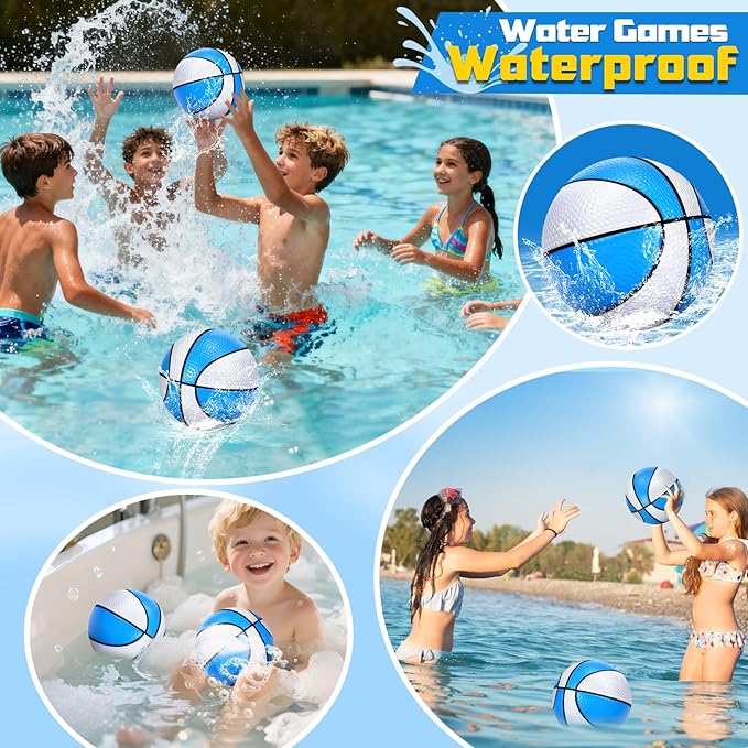 6 Pack Pool Basketball, Swimming Pool Rubber Basketball Toy for Kids and Adults, Great for Floating Water Basketball Hoops Toys Beach Pool Games Pool Party