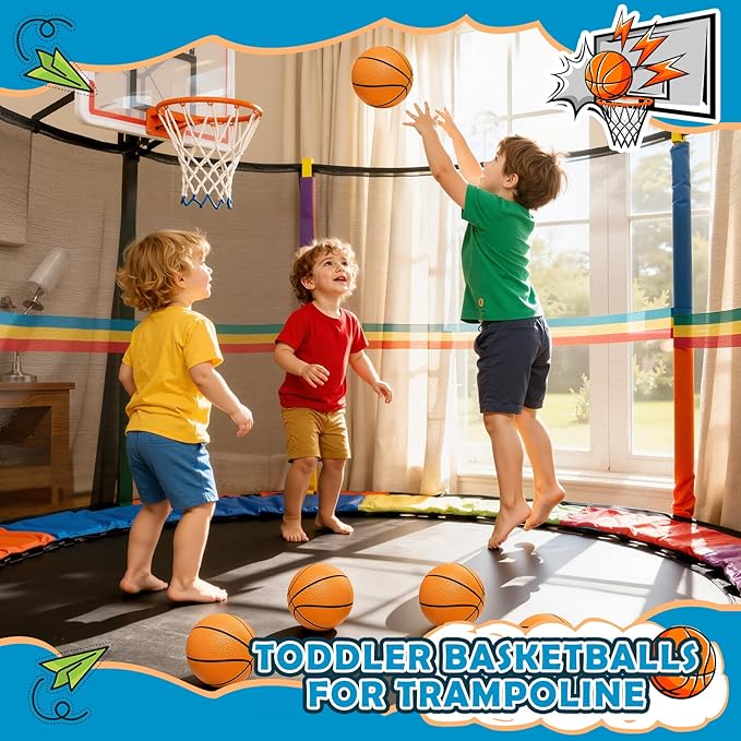 Mini Basketball Set - 5 Pack 6" Small Balls with Pump, Over The Door Mini Hoop Replacements, Toy for Toddlers, Kids, Teenagers, Pool, Indoors, Outdoors