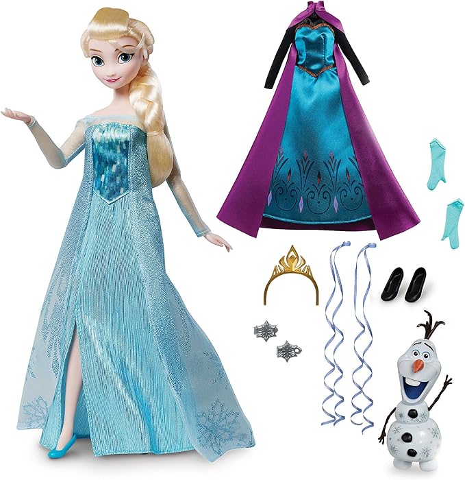 Disney Store Official Elsa Story Doll (Blue Dress) - 11 Inches - Includes Coloring Book and Additional Dress, Princess Doll in Classic Outfit, Disney Princess Toys for Girls