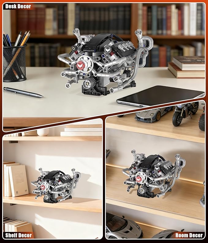 Mini V8 Engine Model Kit That Runs, 770PCS Motorized Building Set for Adults with Lights, STEM Construction Engineering Toy, DIY Project Gift for Men and Teens