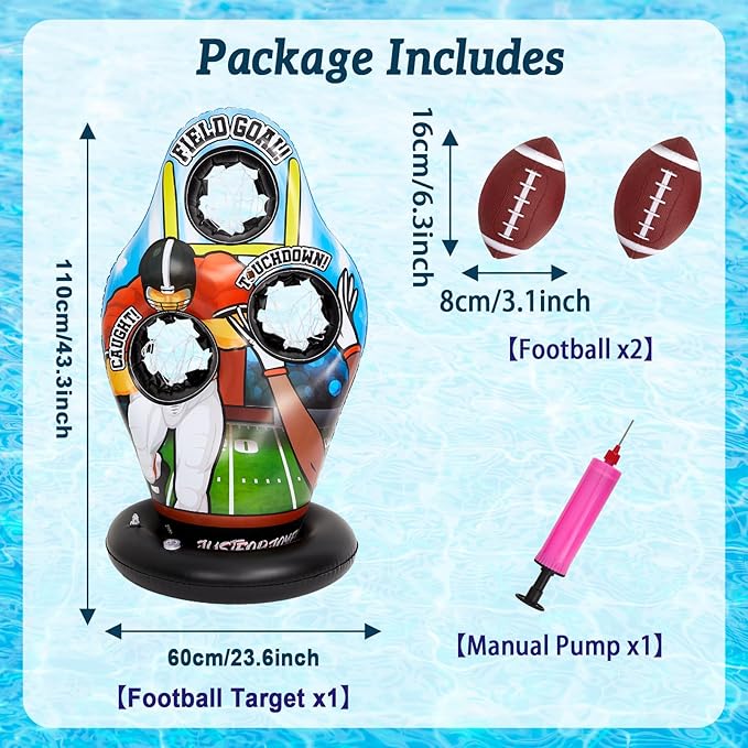 Inflatable Pool Toss Games, Football Target Toss Game with Mini Footballs for Kids Throwing Training Games for Yard Outdoor Indoor Beach Family Party Birthday Gift