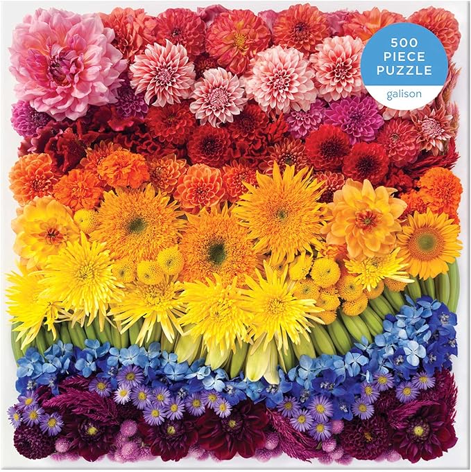 Galison Rainbow Flowers Jigsaw Puzzle, 500 Pieces, 20”x20” – Features an Array of Flowers and Petals in a Mesmerizing Rainbow of Color – Challenging, Perfect for Family Fun – Fun Indoor Activity
