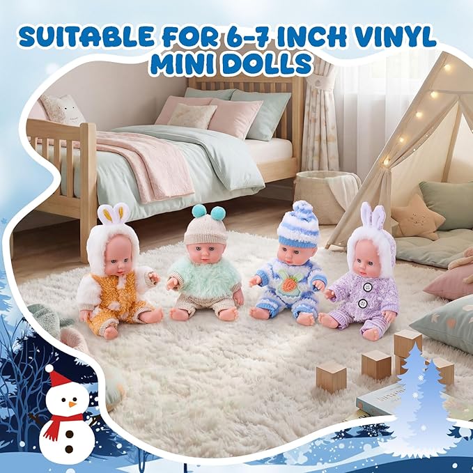 Halloscume 4 Set 6-7 Inch Doll Clothes Reborn Baby Dolls Clothes Costumes Outfits Christmas Birthday Gift Cute Pretend Doll Outfits, Dress up Accessories, No Dolls(Winter)