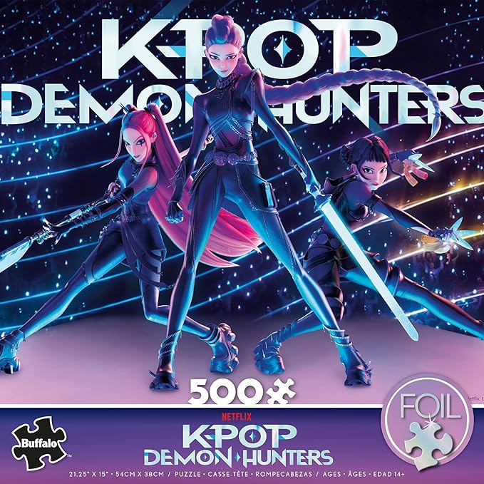 Buffalo Games – HUNTR/X - 500 Piece Kpop Demon Hunters Foil Jigsaw Puzzle - Colorful Puzzles – Precision-Cut Pieces, Beautiful Artwork, and Hours of Fun