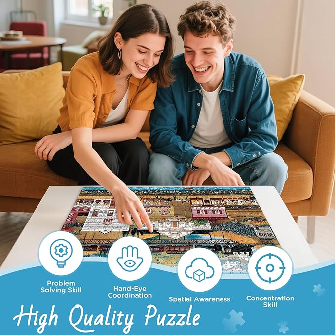 500 Pieces Puzzle for Adults, Retro Train Jigsaw Puzzles for Adult, Countryside Town Jigsaw Puzzle 500 Pieces for Adults Seniors, Challenging Game Home Decor Birthday Gift Toy 20.5 * 15 in