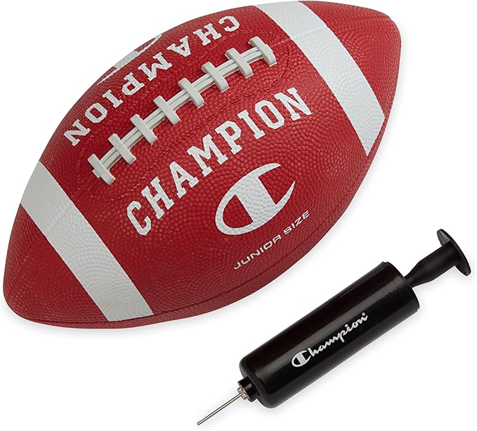 Champion Blitz Football, All-Weather Football, Enhanced Grip, Durable Rubber Cover and Molded Laces, for Outdoor Sports & Training, Includes 6 Ball Pump