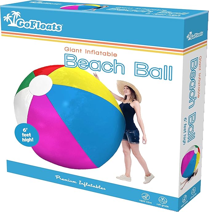 GoFloats 6 ft Giant Inflatable Beach Ball, Extra Large Jumbo Beach Ball - Patch Kit Included