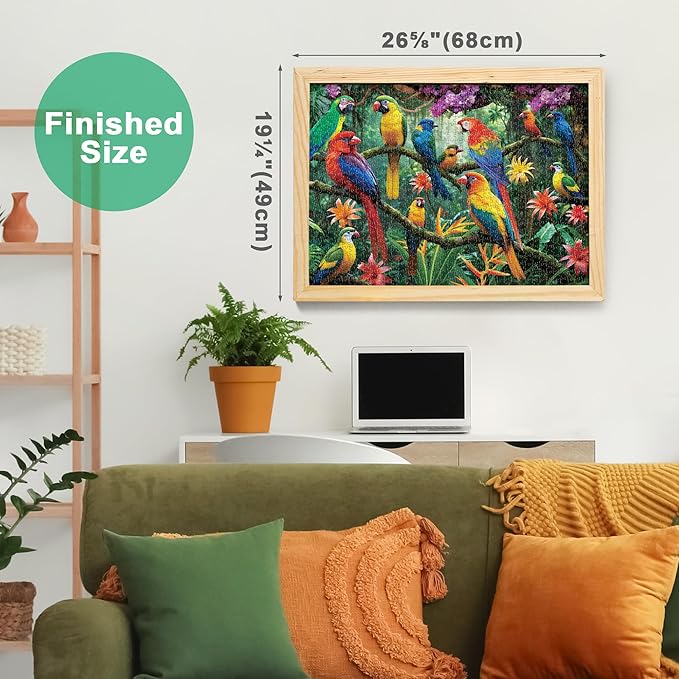 BenBen 1000 Piece Jigsaw Puzzle for Adults, Jungle Parrots, Puzzles with Letters or Patterns on Back, Challenging Puzzle for Game Night Home Décor, 26.63” x 19.25”
