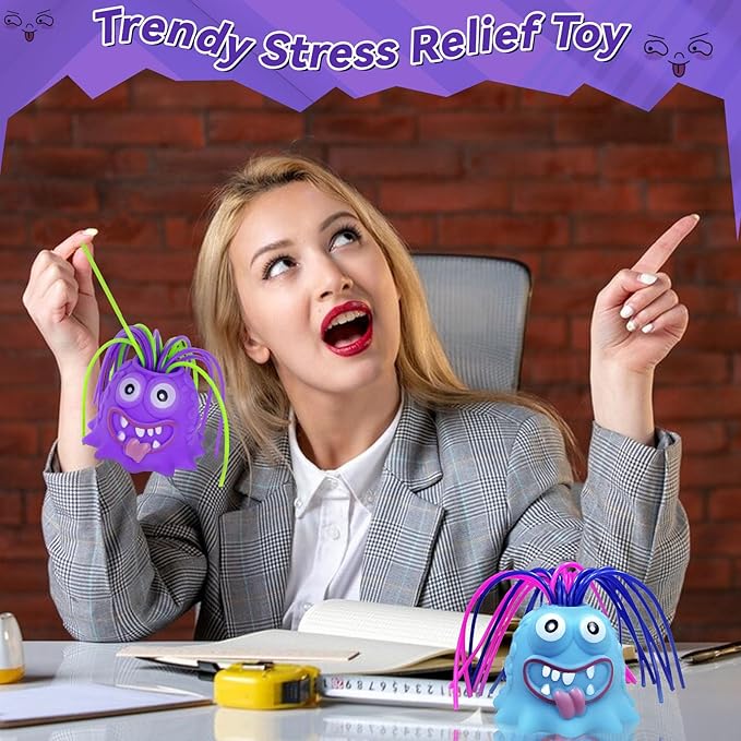 Fidget Toys Hair Pulling Stress Relief Toys with LED Light Differernt Screams Novelty Screaming Monster Toys for Adults Teens Autism (Blue&Purple, 2P)