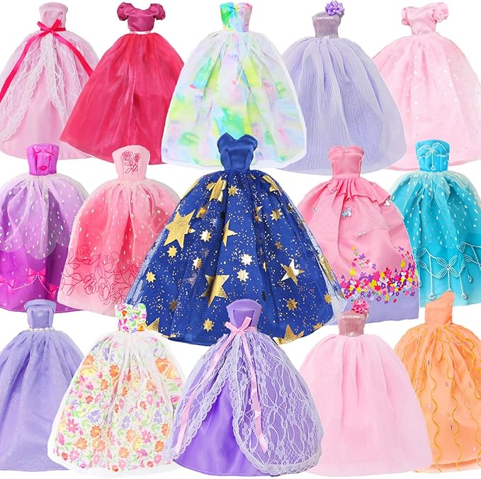 BJDBUS 5 Pcs Handmade Wedding Dress Party Gown for 11.5 Inch Girl Doll Clothes Accessories Random Clothing Set