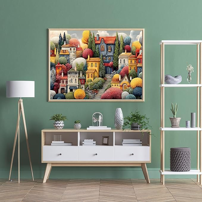 Puzzles for Adults 500 Pieces, Colorful Town Jigsaw Puzzles - Blossom Village, Impossible Colorful Town Puzzles for Seniors Family, 20.47x14.96 inches, 1:1 Poster, Letter on The Back
