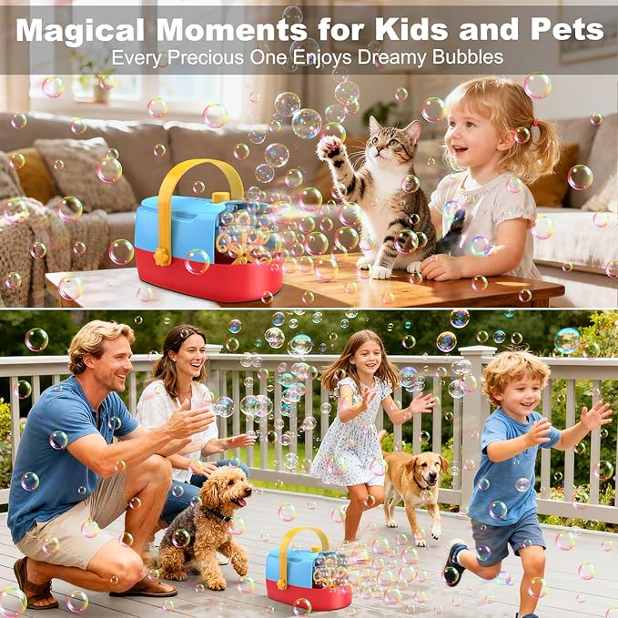 Bubble Machine Durable Automatic Bubble Blower, 18000+ Big Bubbles Per Minute Bubbles for Kids Toddlers Bubble Maker Operated by Plugin or Batteries Bubble Toys for Indoor Outdoor Birthday Party