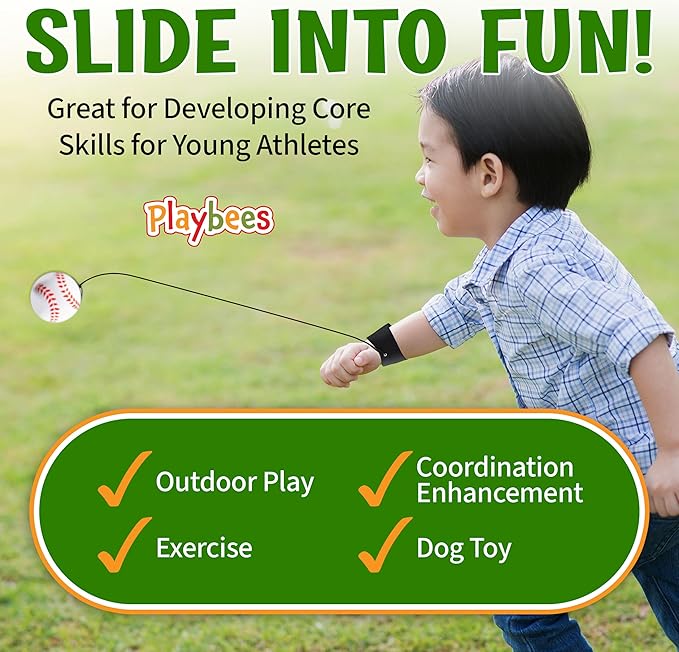 Playbees Reactive Practice Baseballs on Elastic Cord Perfect for Training, Fun Outdoor Activities for Spring Training, Fun Outdoor Activity for Kids, Boy or Girl, Party Favor (6 Pack)