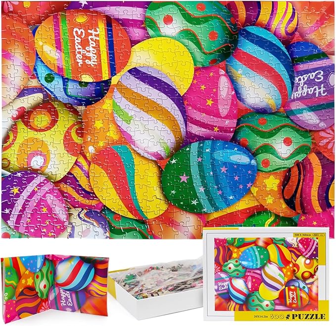 Easter Jigsaw Puzzles with 1:1 Reference Poster, Holiday Puzzles for Adults and Kids - 500 Pieces Puzzles, Egg Educational Games Gift for Elders Children Family and Friends