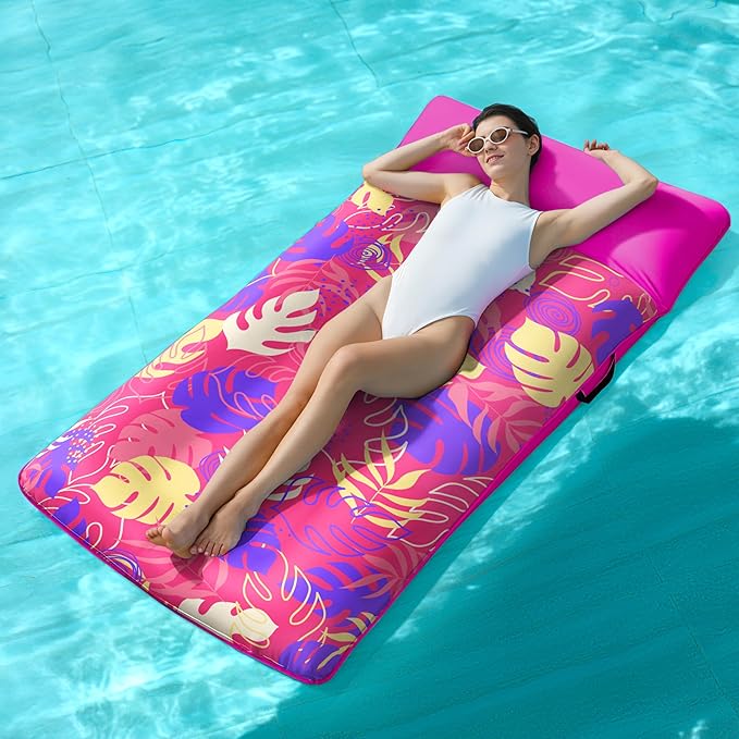 SLOOSH Inflatable Pool Floats Lounger - XL Fabric Covered Pool Mat Floaties for Adults, Ultra Comfort Water Floating Lounger with Headrest for Beach Lake Swimming Pool Float Raft 68"X34"