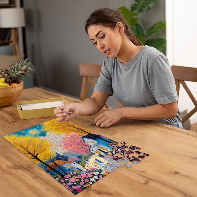 Puzzles for Adults 500 Pieces, Cherry Blossom Jigsaw Puzzles - Colorful Path, Impossible Colorful Wall Art Puzzle for Seniors Families, 20.47x14.96 Inches, 1:1 Poster, Letter On The Back