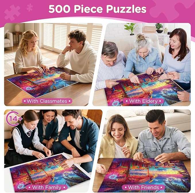 500 Piece Puzzles for Adults,Beach Bar at Sunset Puzzle for Adults Seniors,Recycled Paper Unique Funny Cool Summer Jigsaw Puzzle,Challenging Family Game Gifts for Friends Men Women Seniors, 20.5*15In