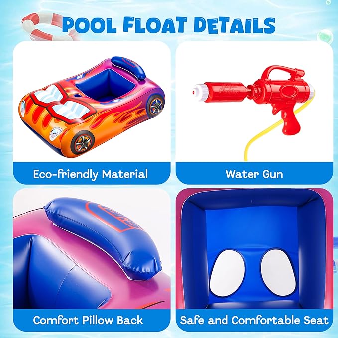 Pool Floats Kids with Water Gun Inflatable Pool Floats for Kids Ages 3-8 Outdoor Games Water Toys Summer Swimming Fun for Boys Girls