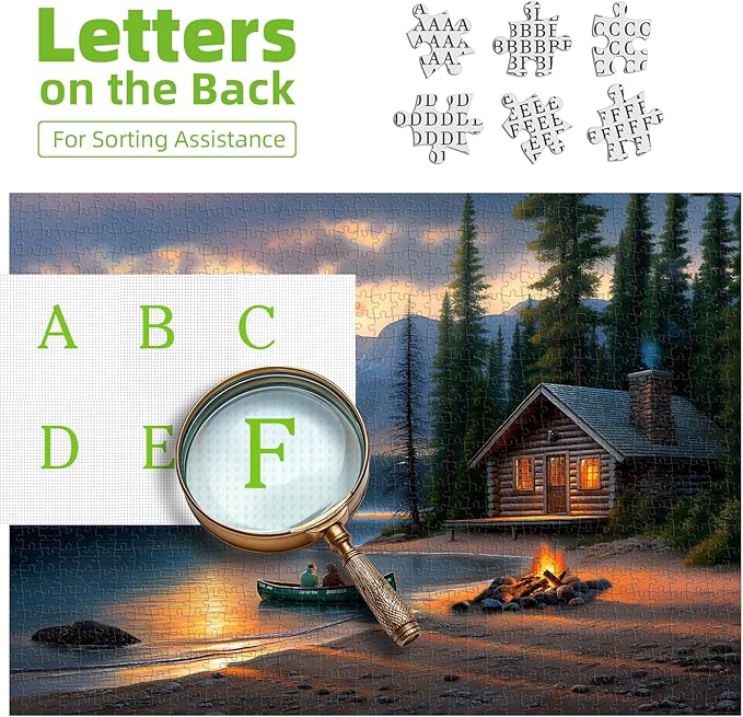 Blueforest Mountain Lake 500 Piece Puzzle for Adults - Log Cabin Panoramic Therapy Jigsaw Puzzle, Challenging Forest Landscape Framable Art Gift (23"x15") - Recycled Material