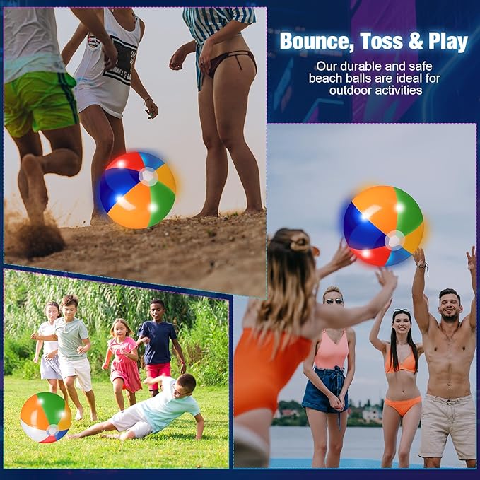 12 Pcs Light up Beach Balls 16'' Jumbo Pool LED Balls Glow in The Dark Neon Giant Inflatable for Summer Hawaiian Tropical Theme Beach Party Decor Water Accessory (Rainbow)