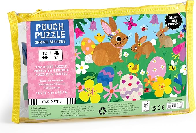 Mudpuppy Spring Bunnies – 12 Piece Puzzle with Reusable Zipper Pouch Featuring Colorful and Fun Illustrations of Spring Bunnies Perfect for Easy Storage and Travel